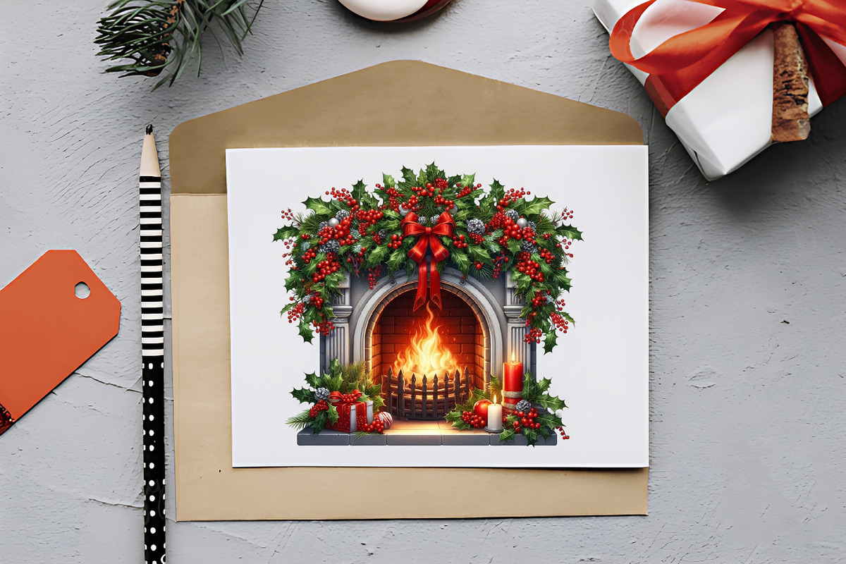 Cozy Fireplace Christmas Clipart, an Illustration by RobertsArt (Photo 7 of 7)