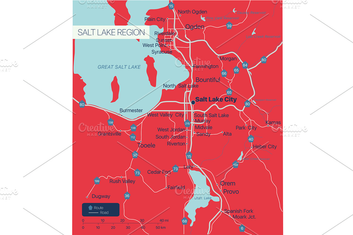 Salt Lake Region detailed editable, a Transportation Illustration by Jan Jack Russo Media