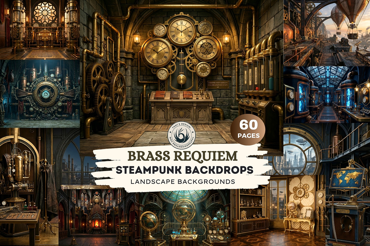 Brass Requiem Steampunk Backdrops V2, a Background Graphic by ThatsDesignArt (Photo 1 of 12)