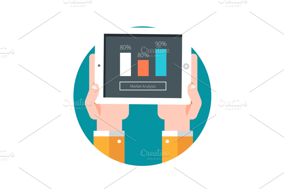 Hands hold tablet PC with graphs