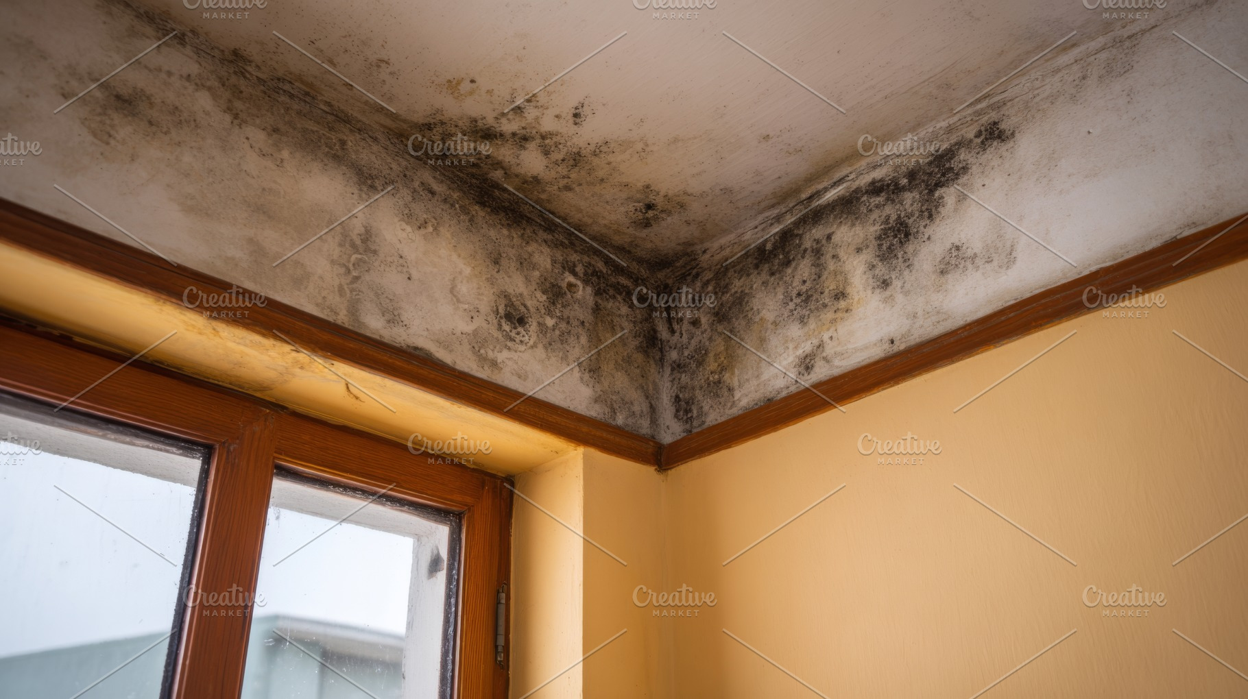 A close-up view of mold growth in a corner of a room, revealing dark patches on, a Person Photo by ImageMir
