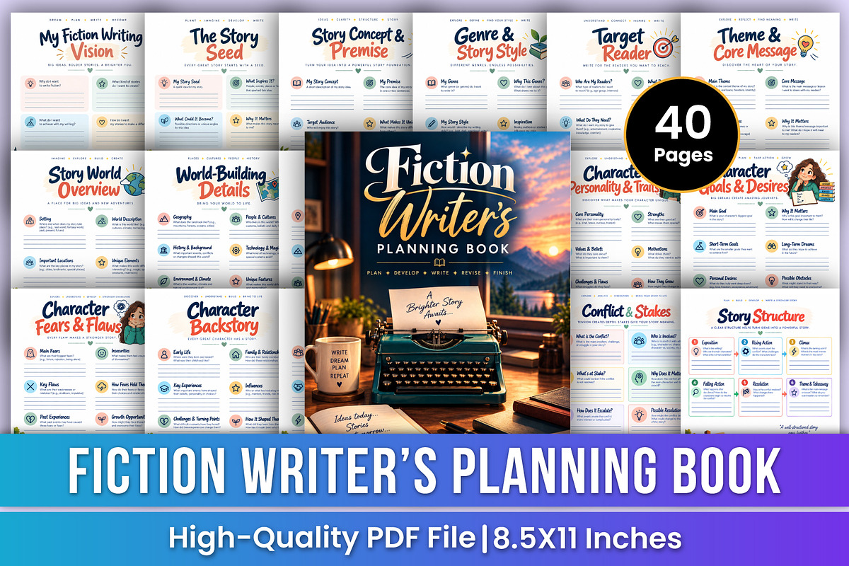 Fiction Writer’s Planning Book Kdp, a Stationery Template by Mustafiz (Photo 1 of 4)