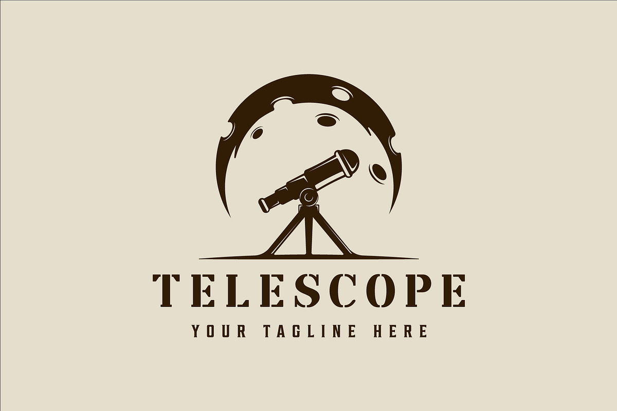 telescope and  moon logo vintage, a Branding & Logo Template by zyxroun shop