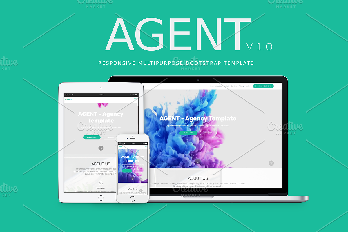 AGENT -OnePage Multipurpose Template, a Bootstrap Template by AleksandarUrosevic (Photo 1 of 2)