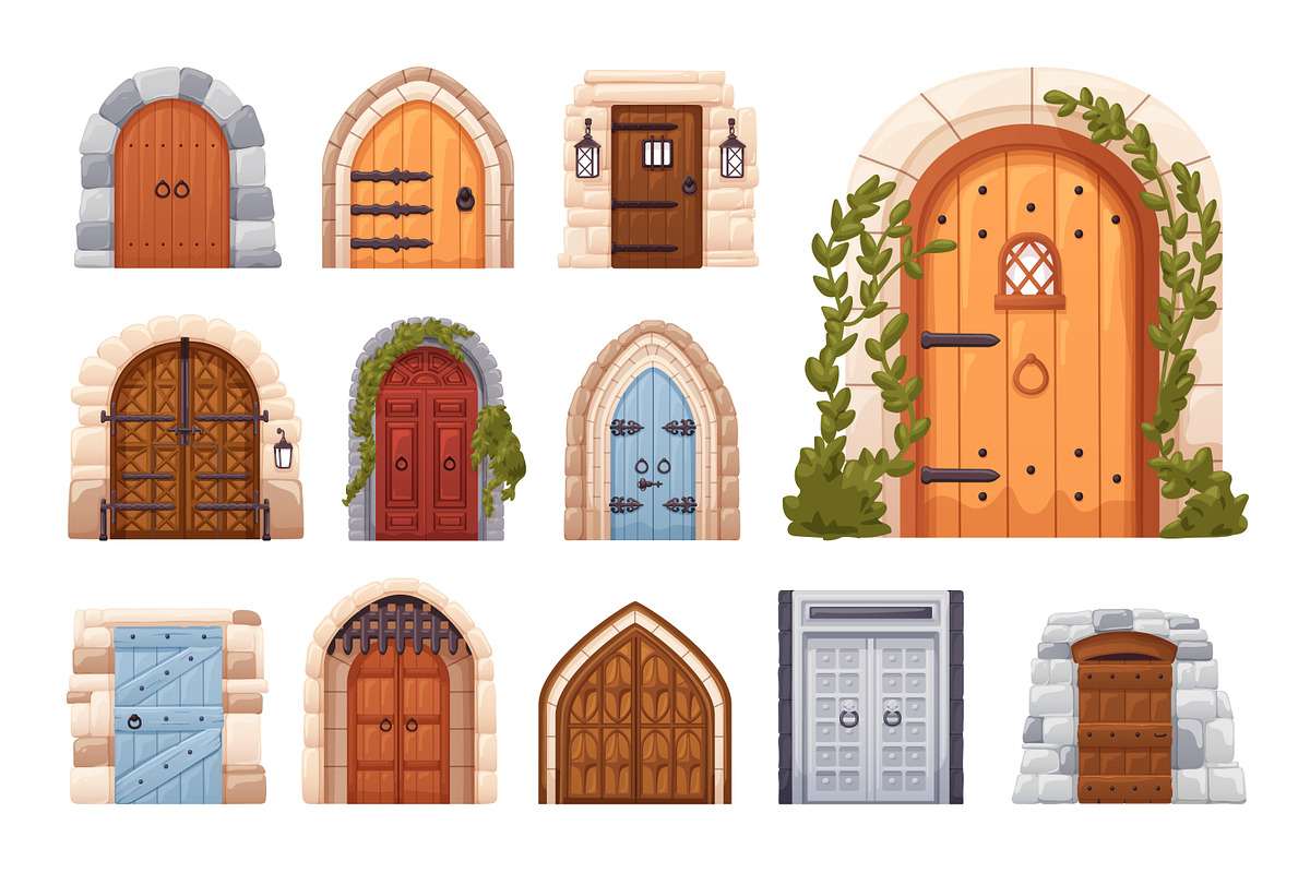 Old medieval castle doors set, an Object Illustration by Good Studio (Photo 1 of 13)