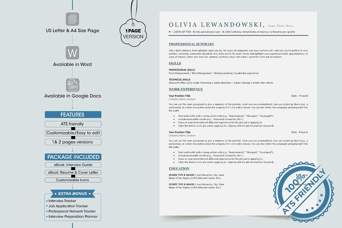 ATS Friendly Resume Template, a Resume Template by Design_Xlab (Photo 1 of 10)
