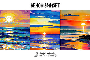 Beach Sunset, a Decorative Illustration by Digital Art Creations