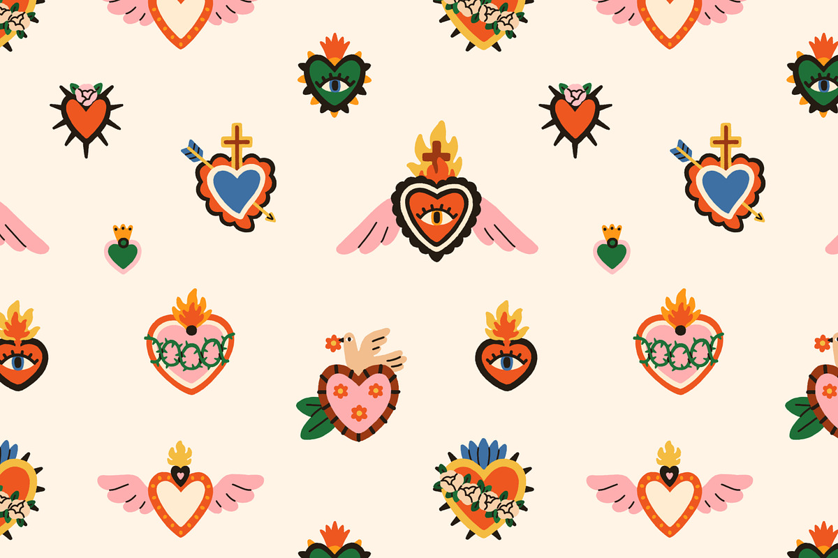 Mexican hearts seamless patterns, a Pattern Graphic by Good Studio (Photo 3 of 13)