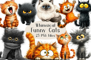 Whimsical Funny Cat PNG Bundle, an Animal Illustration by Creative Art