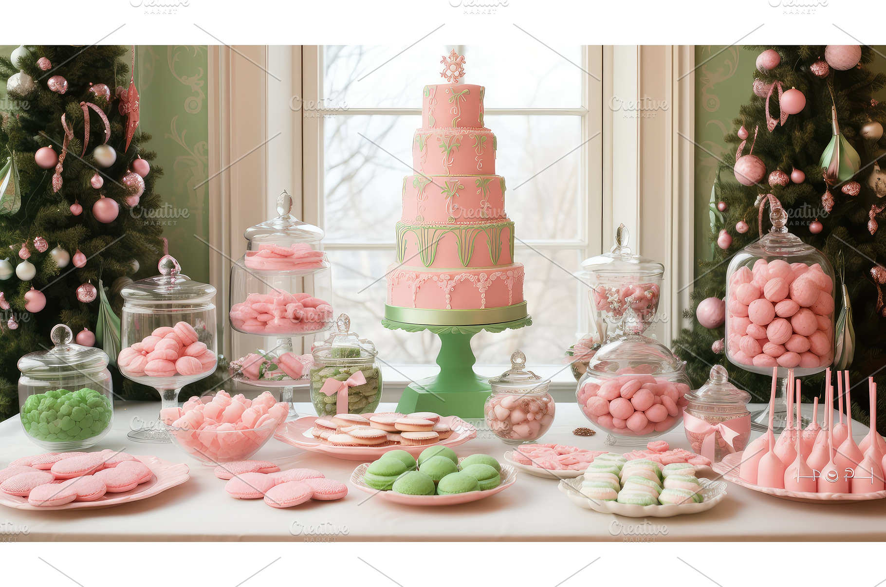 macarons pink and green christmas ai, a Background Photo by pikepicture