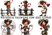 Whimsical Valentine Cow Girl Clipart, an Illustration by OK Design (Thumbnail 2 of 6)