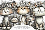 Whimsical floral spring cat clipart, an Illustration by SinaCreation (Thumbnail 1 of 11)
