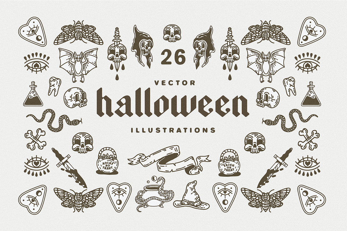 Halloween Vectors + FONT, an Illustration by GRPXSTORE (Photo 1 of 2)