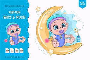 Cartoon Baby & Moon. Tshirt, PNG., a Person Illustration by KENO Mascots
