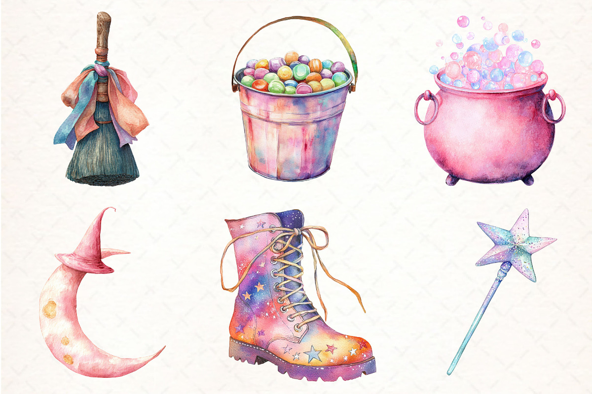 Watercolor Pastel Halloween Clipart, an Illustration by Pixels.Craft (Photo 2 of 7)