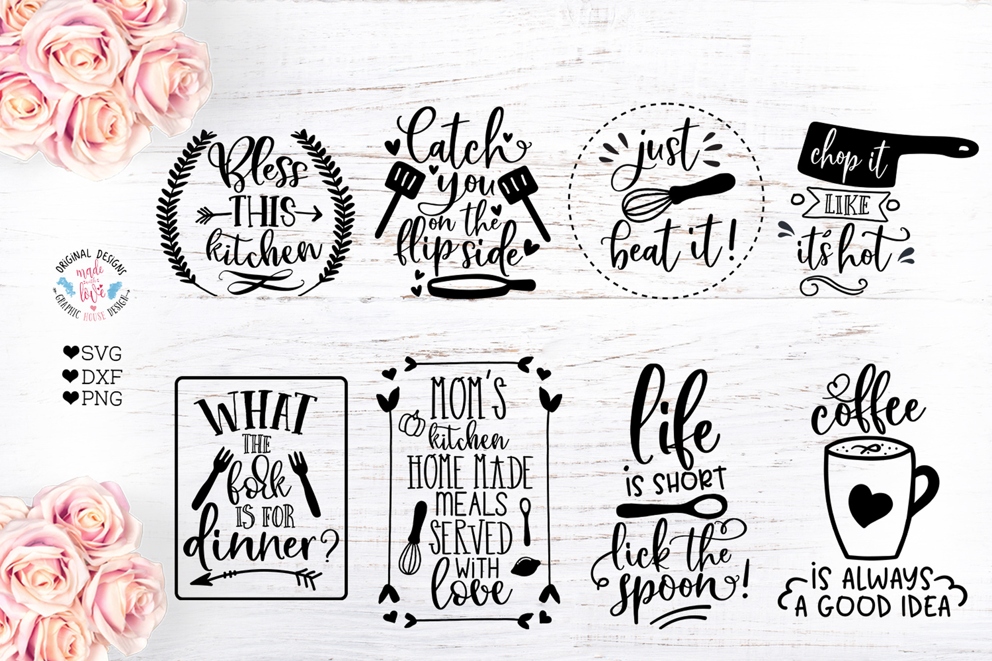 Mini Kitchen Bundle Cut Files, a Food Illustration by Graphic House ...