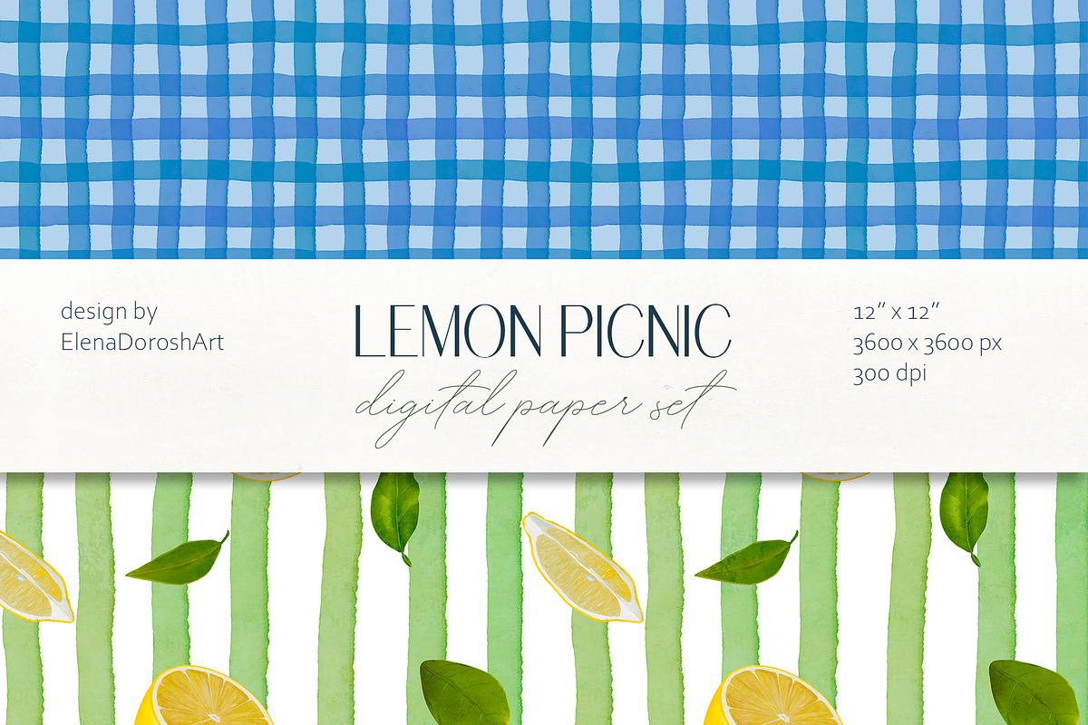 Lemon Citrus Digital Paper Pack, a Pattern Graphic by Elena Dorosh (Photo 4 of 7)