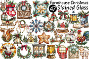 Farmhouse Christmas Stained Glass, a Seasonal Illustration by CitraGraphics (Thumbnail 1 of 10)