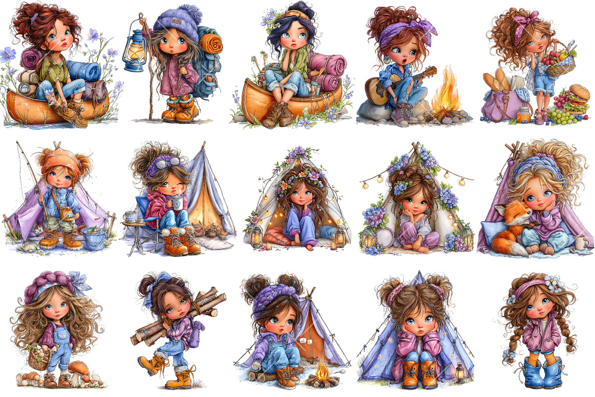 Whimsical Camping Girl Clipart PNG, an Illustration by OK Design (Photo 3 of 6)