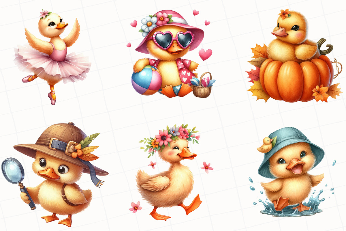 Watercolor Cute Duck Clipart, an Illustration by OK Design (Photo 4 of 5)