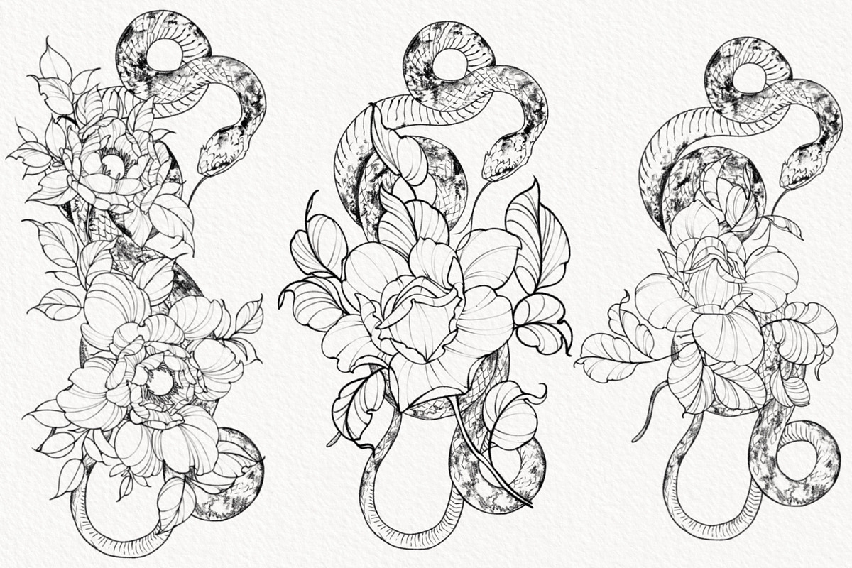 Procreate Snake stamps with flowers., a Brushes & More by AnnaPolitmerskaja (Photo 8 of 8)
