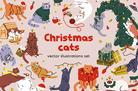 Cute, funny Christmas cats set, an Animal Illustration by Good Studio