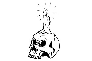 Skull With Lighted Candle Drawing, an Illustration by patrimonio