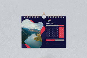 Desk Calendar 2022 With Red & Dark