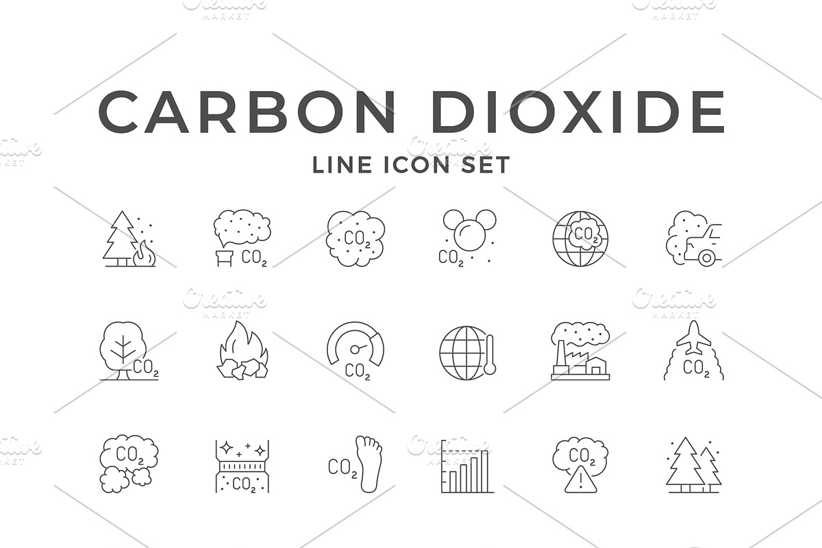 Set line icons of carbon dioxide, an Outline Icon by motorama (Photo 1 of 2)