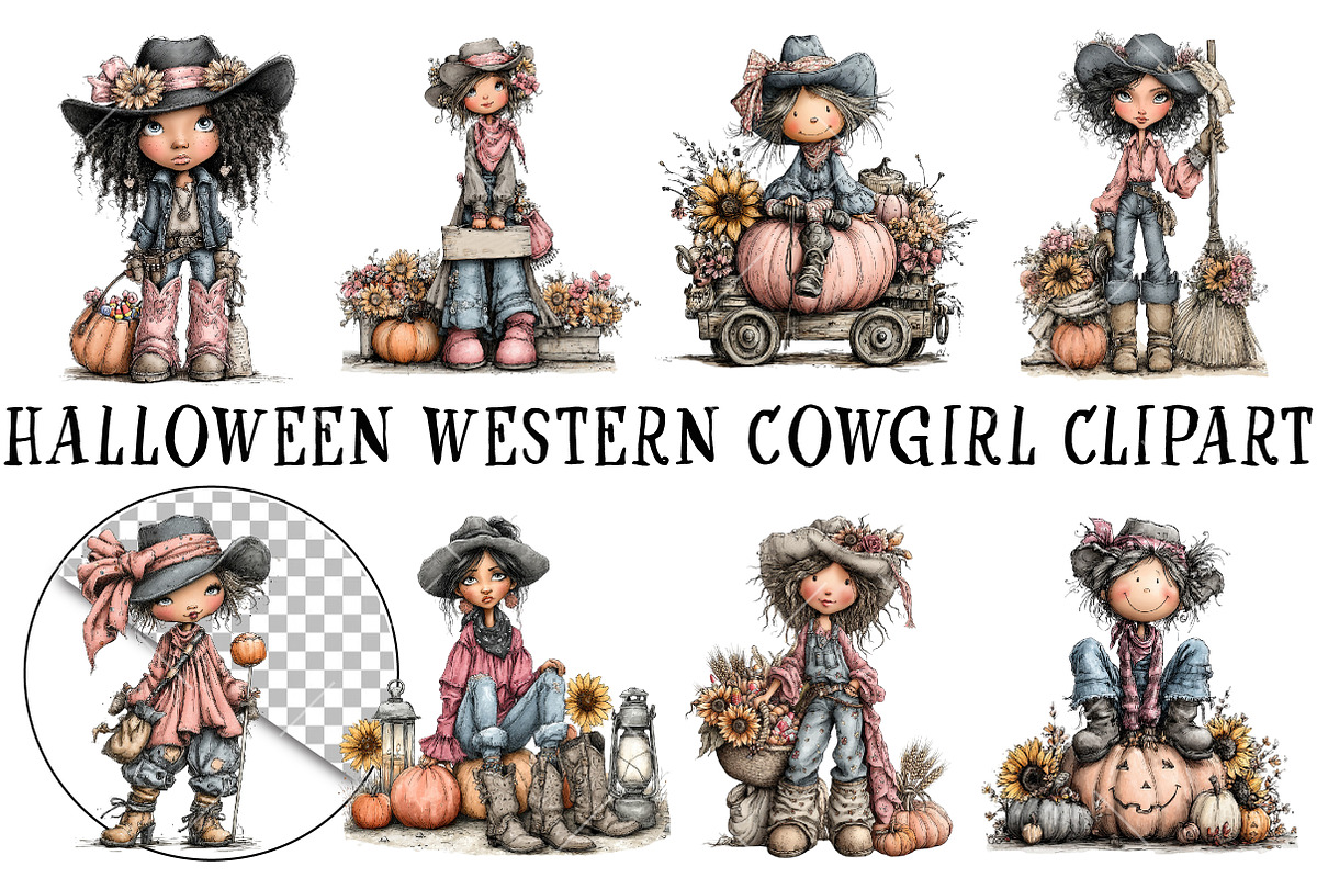 Halloween Western Cowgirl Clipart, a Seasonal Illustration by OK Design (Photo 2 of 6)