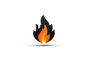 Modern flame icon with layered black and orange fire shapes on w, an Abstract Photo by José Manuel Gelpi