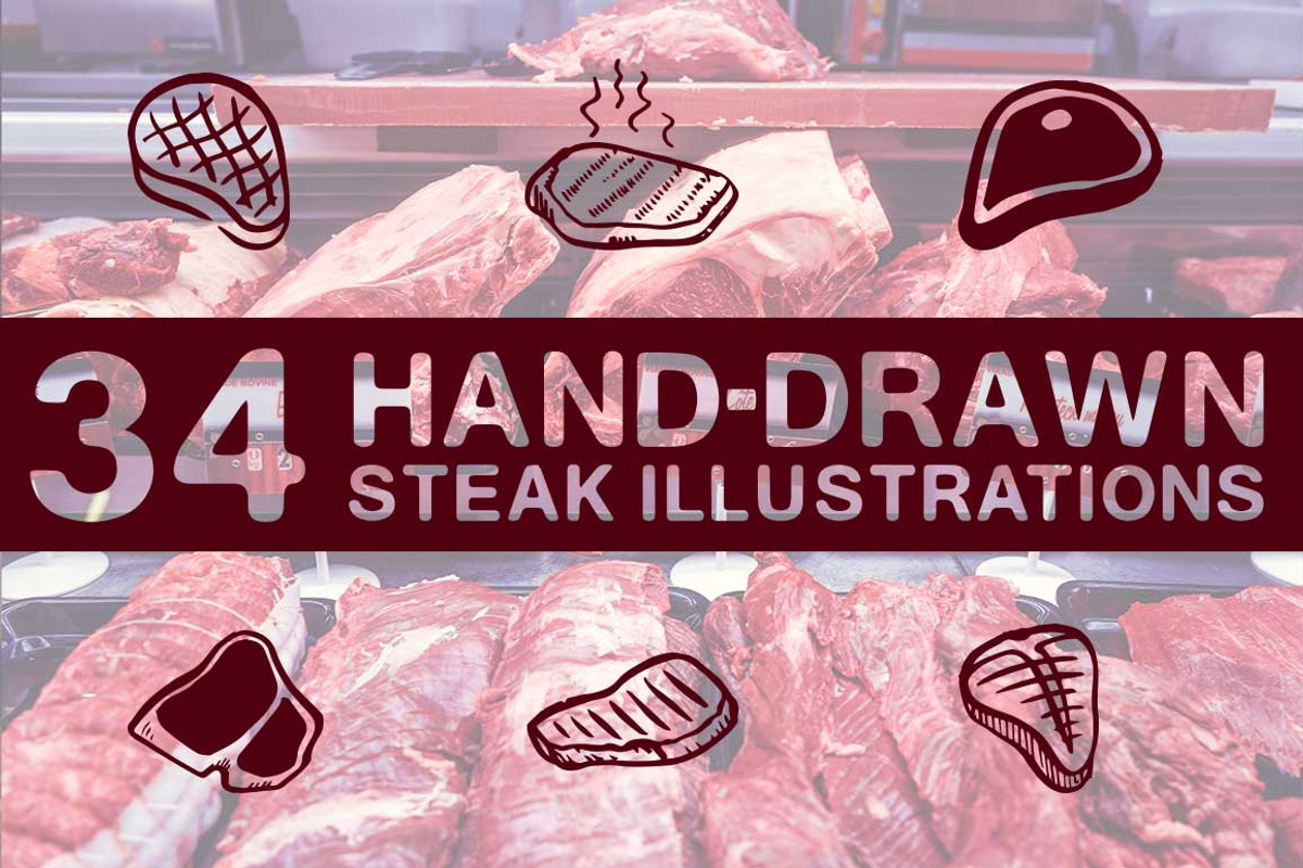 34 Hand-Drawn Steak Illustrations, a Food Illustration by Flavor Graphics