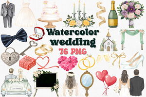 Watercolor Wedding Clipart Set, an Illustration by CropUp Creative