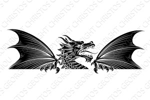 Dragon Sign Banner Medieval Vintage, an Object Illustration by Christos Georghiou