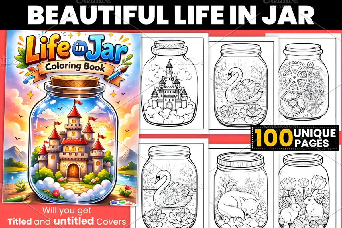 Beautiful Life in Jar Coloring Pages, a Decorative Illustration by Ink Gallery (Photo 1 of 3)