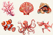 Red Ocean Animals Clipart, an Illustration by OK Design (Thumbnail 5 of 5)
