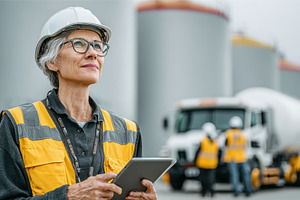 Female engineer using tablet at indu, a Photo by Pixeness Studio