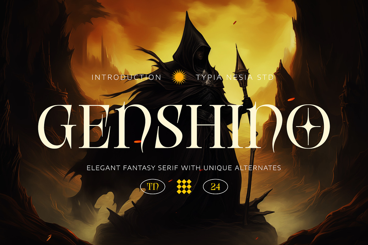 Genshino - Elegant Fantasy Serif, a Serif Font by Typia Nesia (Photo 1 of 18)