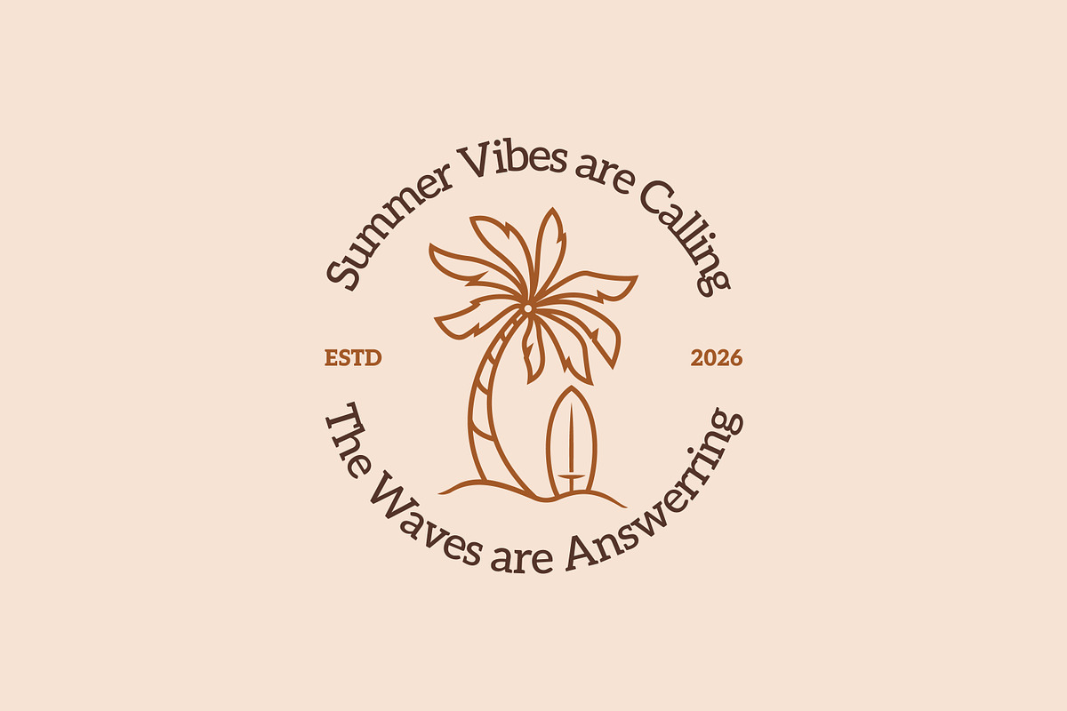 Summer vibes palmtree surfboard logo, a Branding & Logo Template by Signatoro (Photo 1 of 3)