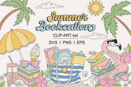Summer Bookish Beach Girl Clipart