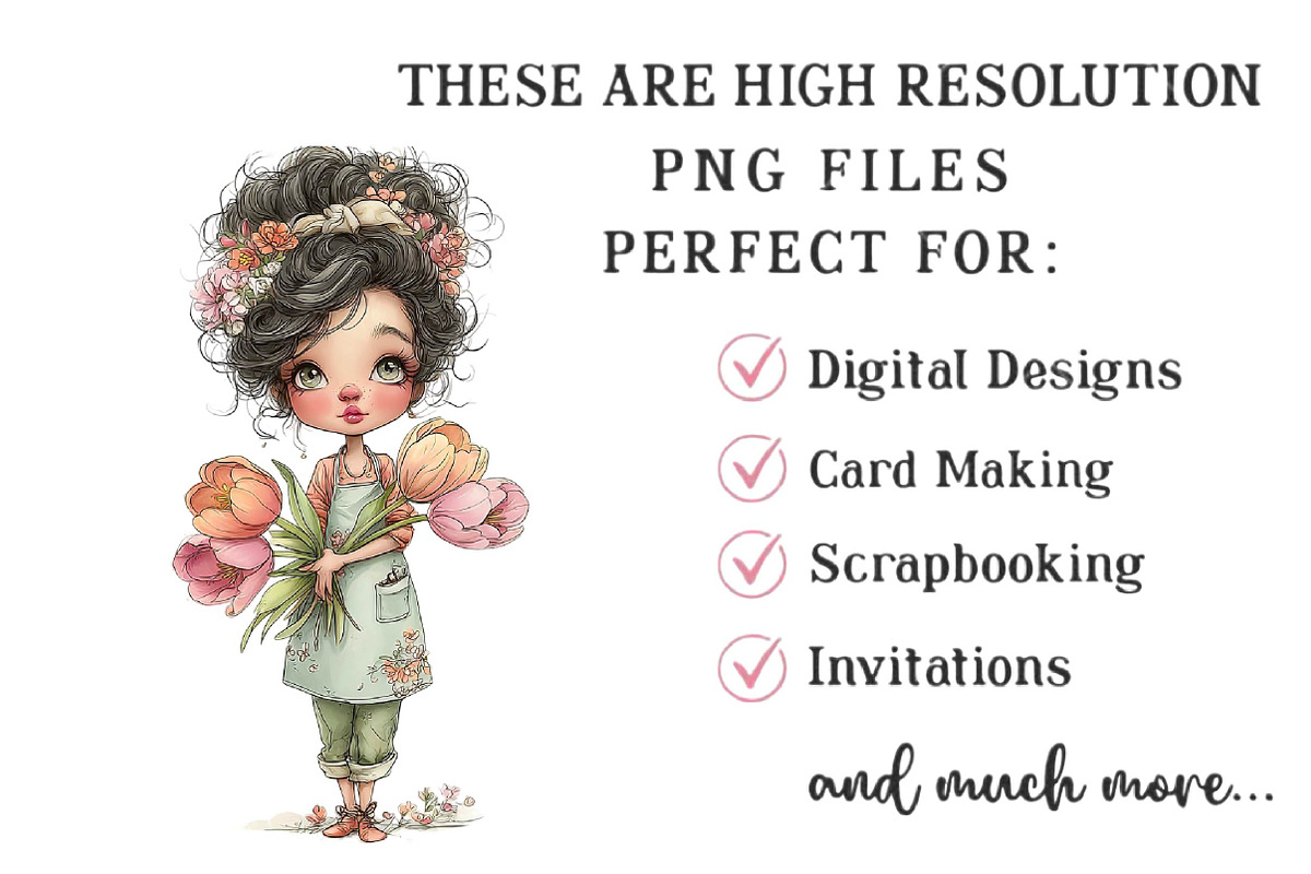 Quirky Girl With Flowers Clipart Bun, an Illustration by DreamPrint404 (Photo 7 of 7)