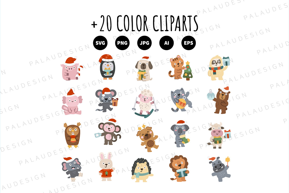 Christmas Animals Clipart Set, a Seasonal Illustration by Palau (Photo 8 of 10)