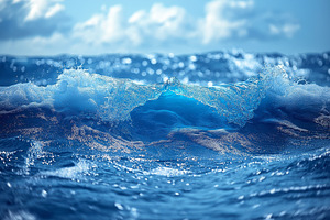 A dynamic blue ocean wave captures the sunlight, creating a sparkling spectacle, a Background Photo by ImageMir