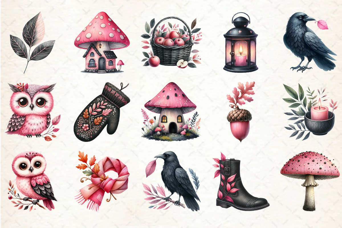 Pink Black Autumn Clipart, an Illustration by Rose Art (Photo 2 of 8)