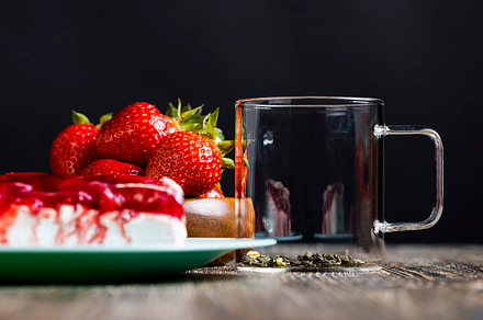 strawberry cream cheese cake with red sweet jam, a Food & Drink Photo by MyPhotos