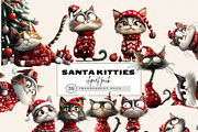 SUPER CUTE SANTA CATS CLIPART PACK, an Animal Illustration by Daring Digies (Thumbnail 1 of 8)