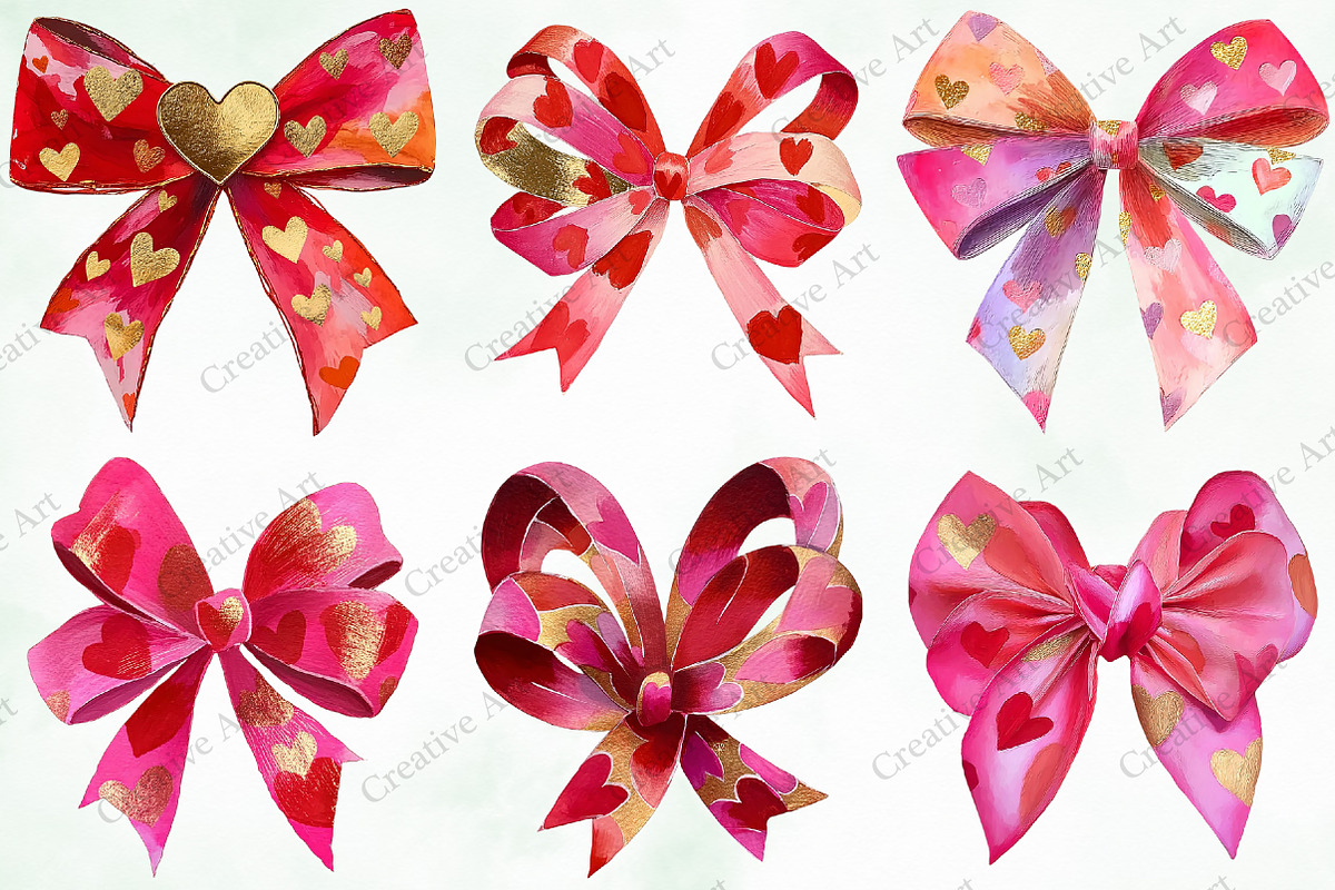 Watercolor Valentine Bow Clipart, an Illustration by Creative Art (Photo 2 of 9)
