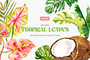 Tropical Leaves Watercolor, a Decorative Illustration by Volha Studio (Thumbnail 1 of 11)