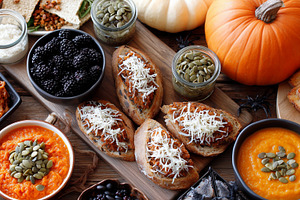 Top view of festive autumn table, a Food & Drink Photo by MistyDay