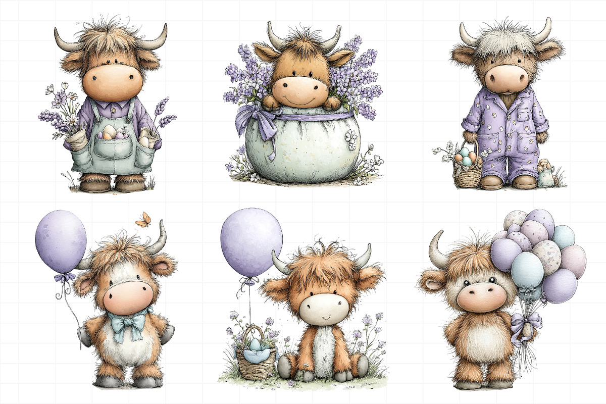 Whimsical Easter Highland Cow Clipar, an Illustration by Daily.Designs (Photo 4 of 8)
